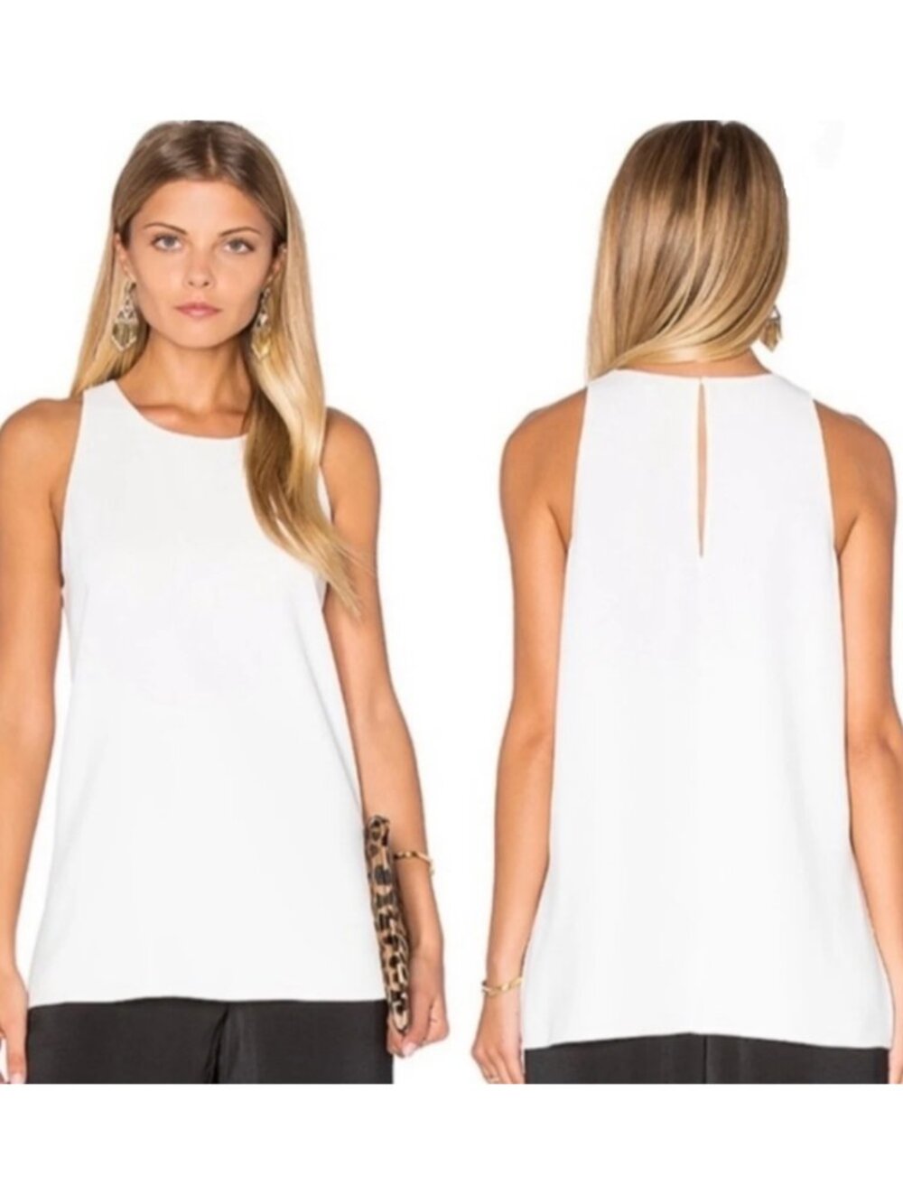 Vince Bonded Tank Top in Off White Vented Shell Sleeveless Blouse Classic sz S